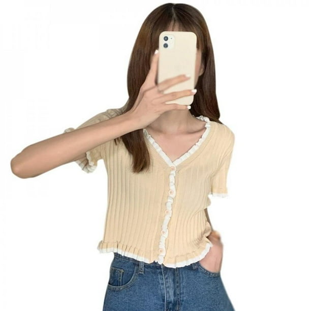 Female Summer V Neck Solid Button Casual Shirt Girl Style Tops Womens Short Sleeve Fashion Solid Color Short T-Shirt Female Summer V Neck Solid Button Casual Shirt Girl Style Tops Womens Short Sleeve Fashion Solid Color Short T-Shirt